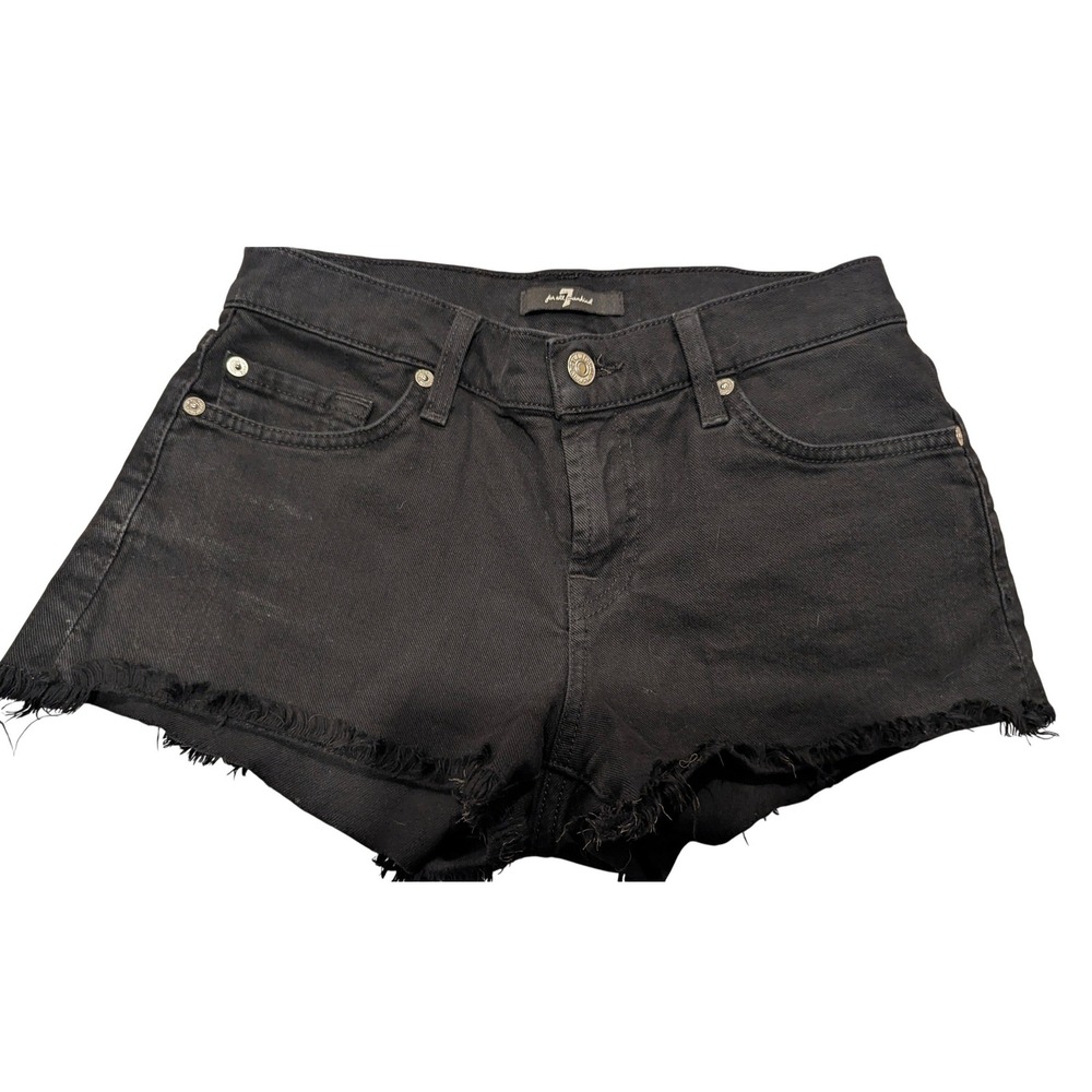 7 For All‎ Mankind Black Frayed Hem Denim Shorts Size 25